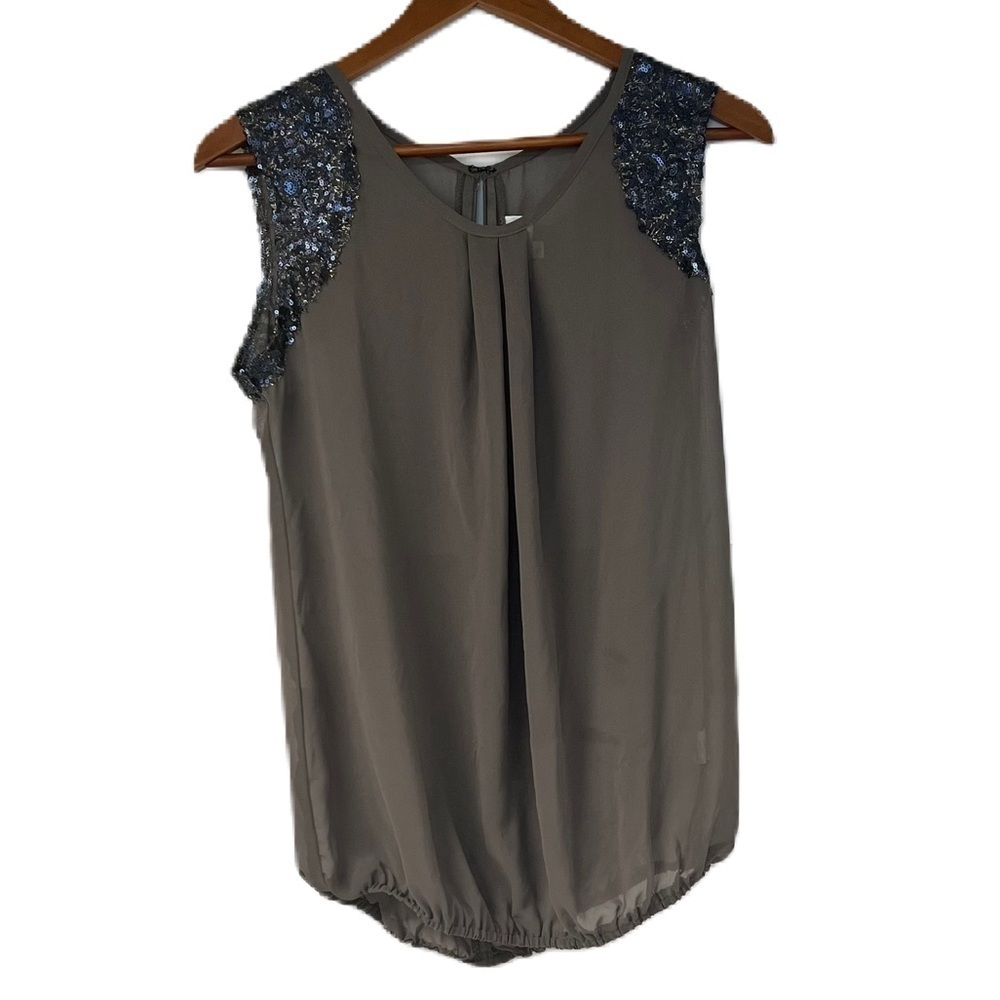 Ricki Cherr Maternity Sleeveless Gray Round Neck Blouse Top Size S